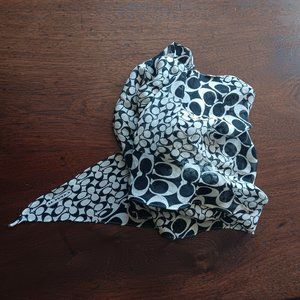 COACH Black and White 100% Silk Scarf